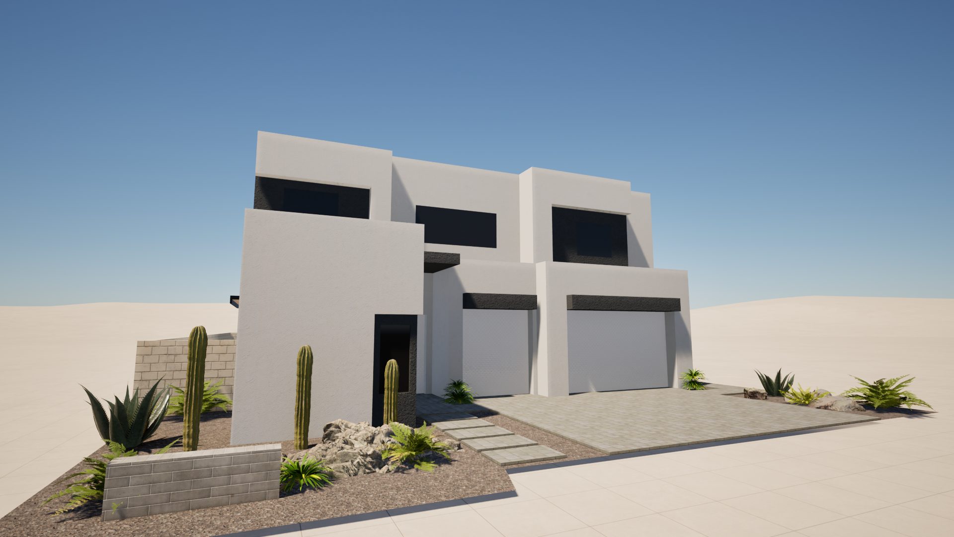 3D design of a modern desert front yard